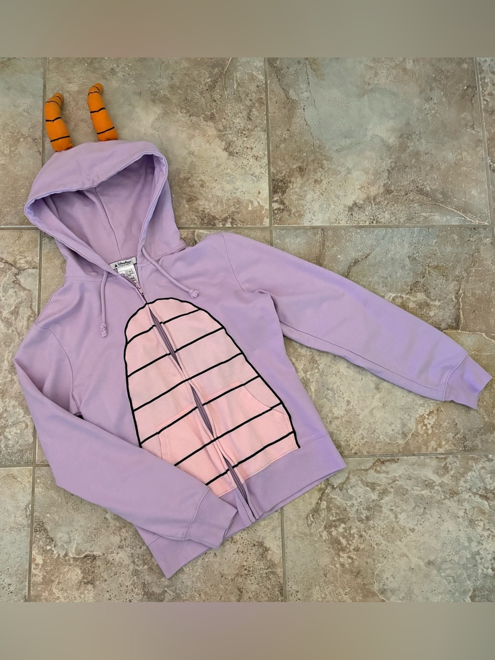 Disney Figment Cosplay Zip Up Jacket Hoodie Purple Orange Wings Horns 3D Unisex